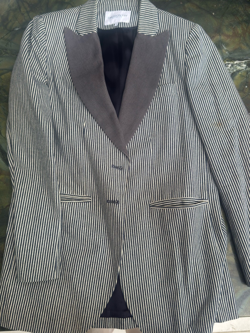 Blueish gray & White Striped Denim Blazer